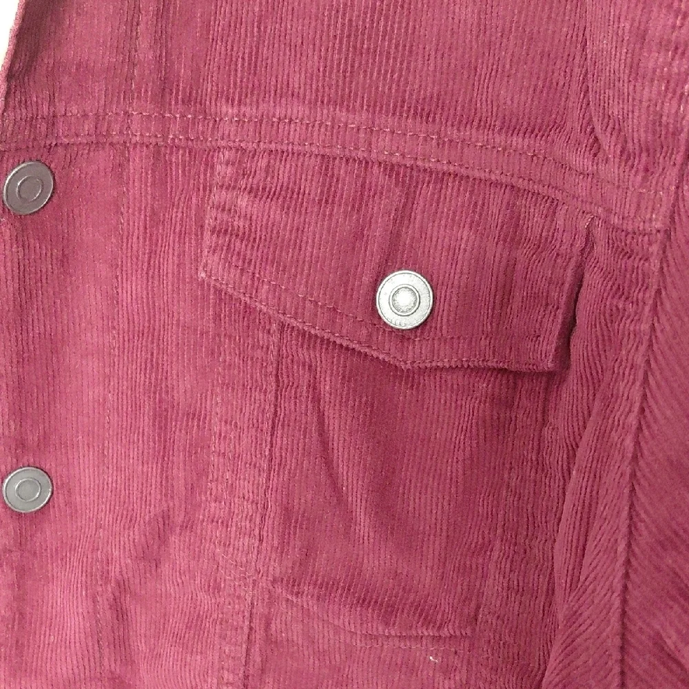 Forever 21 Men's Burgundy Corduroy Jacket with Cream Sherpa Collar